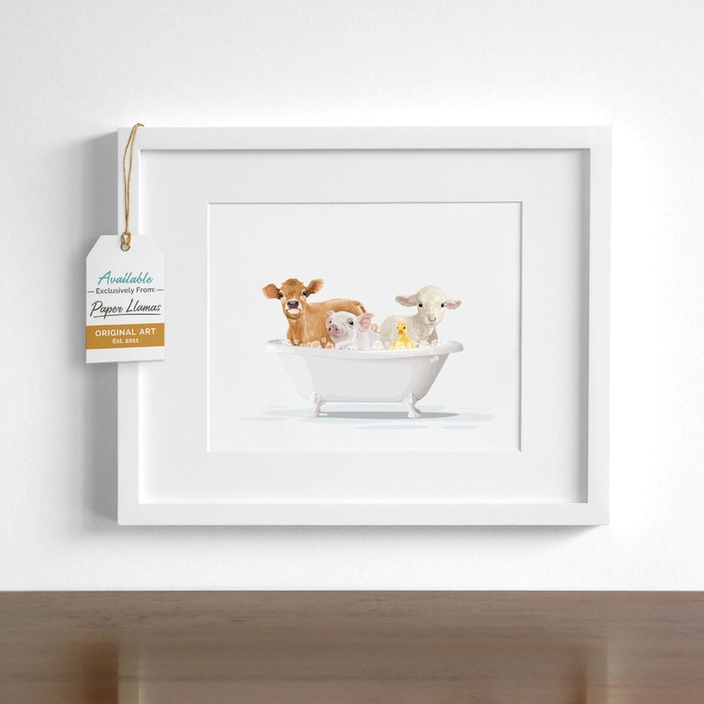 Farm Animals in a Bathtub Cow Pig Duck and Lamb Taking a Etsy
