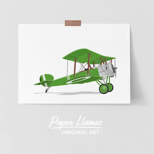 Vintage airplane art for boys - Sopwith - PRINTABLE - Instant download, green plane nursery art