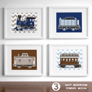 Retro railroad train nursery artwork set of 4 printed unframed boy art prints railway steam engine nursery art prints Display 3