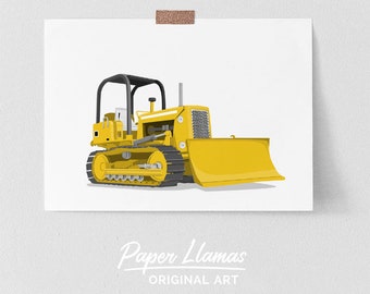 Construction art - Bulldozer - PRINTABLE - Toddler boys bedroom decor, dirt mover art print