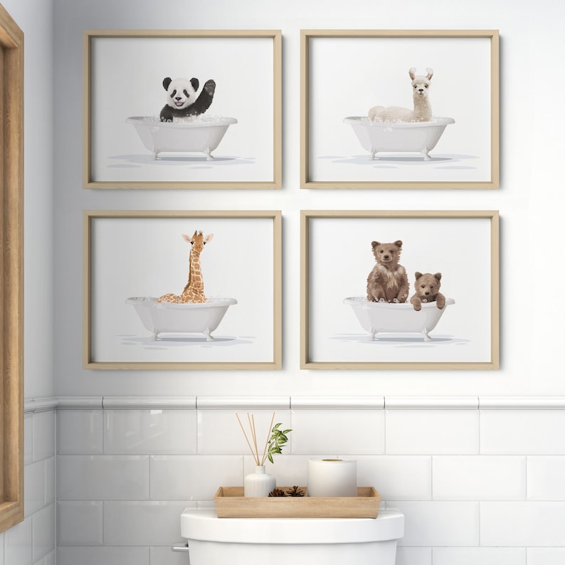 Funny Whimsical Bathroom Wall Art Farmhouse Animal Art Farm Animals in