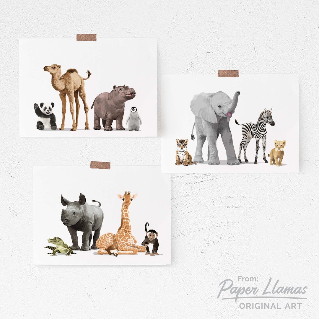 Baby Jungle Animal Nursery Art - Set of 3 Unframed Shipped Prints ...