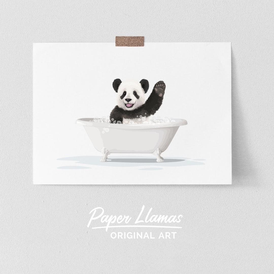 Kids Bathroom Art, Panda in a Bathtub - PRINTABLE - Bubble Bath Animal ...