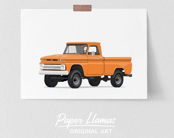 Boys retro orange truck - PRINTABLE - nursery wall art print- GMC Truck - instant digital download toddler room art
