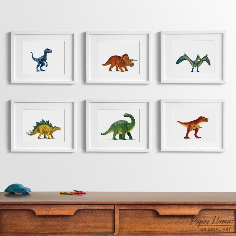 Triceratops Dinosaur Nursery Art, children's unframed print Bright orange Toddler Baby Room Artwork for boys or girls image 4