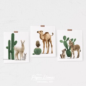 Baby donkey and coyote nursery art print, boho desert cactus artwork natural neutral baby room decor image 5