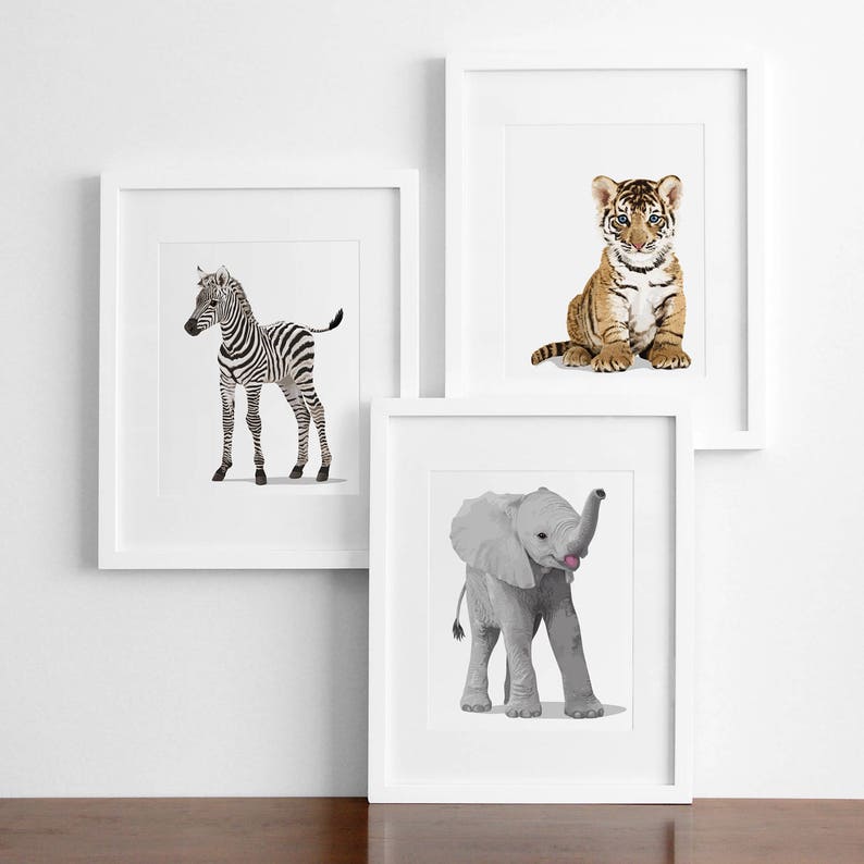 Baby animal nursery art pick any 3 unframed prints gender neutral nursery decor classic nursery art baby jungle animal image 1