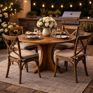 Round Wood Dining Table FarmHouse Kitchen