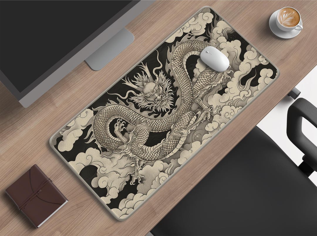 Dragon Ruler Mat Japanese Dragon Desk Mat | Traditional Eastern Dragon Mouse Pad - Etsy