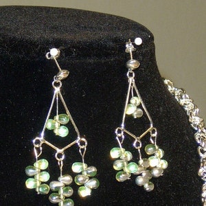 Green glass chandelier earrings *gift for her *birthday gift *friend gift *jewelry gift * under 50.00