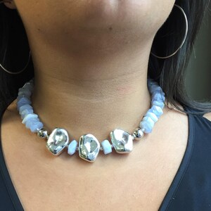 Genuine Blue Lace Agate Statement Necklace