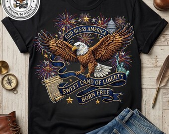 God Bless America PNG, Sweet Land of Liberty Eagle Design, Patriotic Bald Eagle Sublimation, USA Fourth of July Digital Download