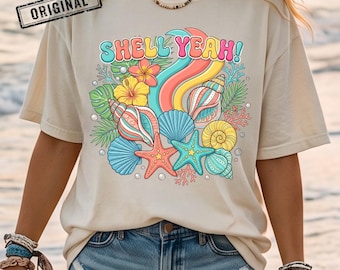 Shell ja, png PNGEgg | Strand zeeschelp, png PNGEgg | Sublimatieontwerp tropisch zomer | Kleurrijke schelpen en zeesterren, png PNGEgg | Shirt kustvakantie, png
