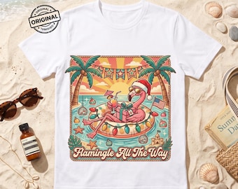 Christmas in July PNG | Flamingle All The Way PNG | Funny Tropical Christmas Flamingo Sublimation Design | Summer Christmas Vacation Shirt