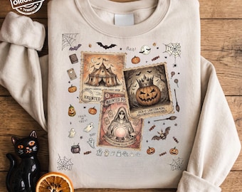 Halloween-stempel, png | Vintage griezelig carnaval-briefkaart, png | Jack O Lantern King & Ghost Fortune Teller | Griezelig sublimatieontwerp