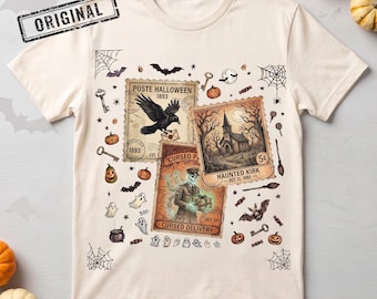 Halloween-stempel, png | Vintage gotische Halloween-png | Griezelig briefkaartontwerp | Haunted Church Raven Cursed Levering | Halloween-sublimatie