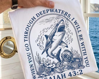 Christian Summer PNG, Pass Through Deep Waters Bible Verse Design, Watercolor Beach Sailboat PNG, Coastal Shirt Sublimation Digital Download