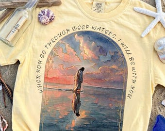 Pass Through Deep Waters PNG, Christian Bible Verse Shirt Design, Coastal Sailboat Summer Sublimation, Watercolor Beach Digital Download