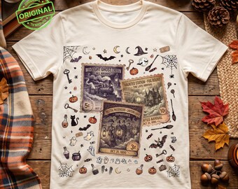 Halloween Stamp PNG | Vintage Haunted Train Halloween Postage Stamp PNG | Ghost Train, Haunted Station & Skeleton Halloween Sublimation