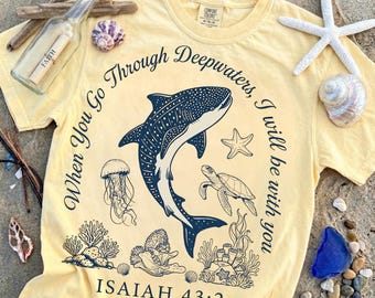 Christian Summer PNG, Pass Through Deep Waters Bible Verse Design, Coastal Sailboat Shirt PNG, Watercolor Beach Sublimation Digital Download