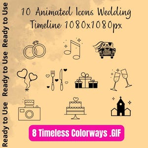 10 Animated Wedding Icons | Wedding Timeline Assets | 1080x1080 GIF Loops | Elegant Wedding Visual Elements in 8 Colors