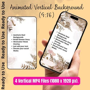 Animated Vertical Background | 4 Elegant Floral Video Assets | MP4 Motion Graphics for Weddings, Birthdays Stories | Minimalist Design
