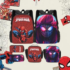 Spider-Man 3-Piece Backpack Set, Waterproof School Bag with Lunch Box, Pencil Case image 1