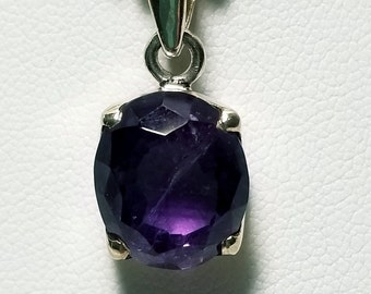 Amethyst Large Faceted Sterling Silver 925 Pendant
