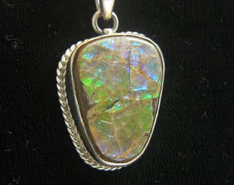 Ammonite Ammolite Gemstone  Organic Fossil Sterling Silver Pendant