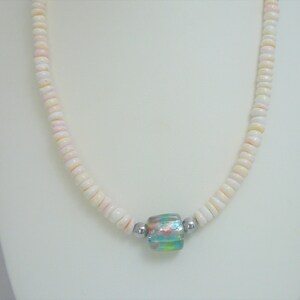 Shell  Pink Queen Conch  Silver Hematite Foil Glass Bead Handmade Necklace