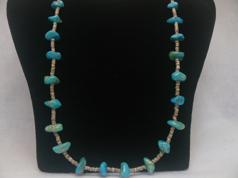 Turquoise Gemstone Heishi Bead Sterling Silver Southwestern Necklace