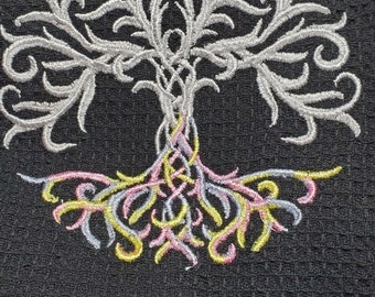 Embroidered Kitchen Towel Pastel Tree of Life Size 26 x 15 100% cotton
