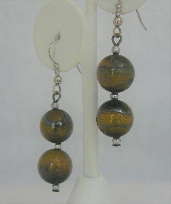 Tiger's Eye Gemstone Silver Drop/Dangle Earrings - image 2