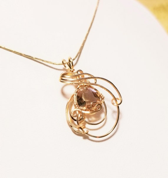 Gold Citrine Wire Wrapped Pendant
