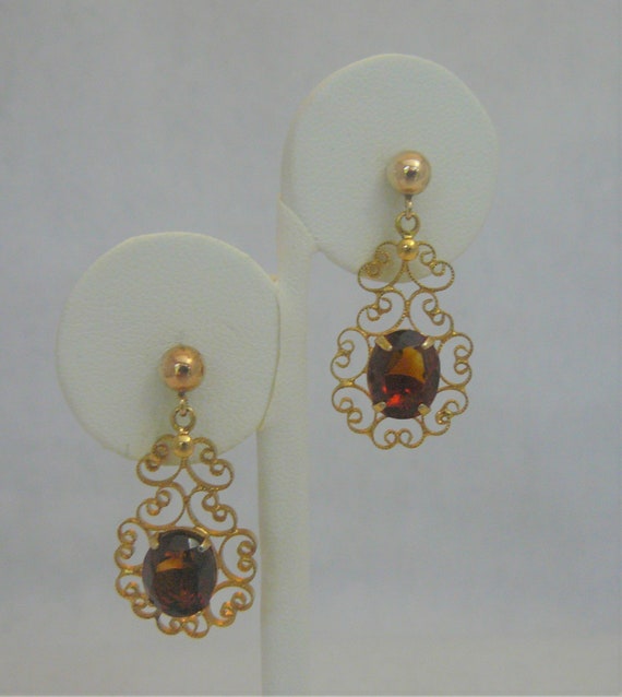 Gold   Garnet Faceted Gemstone Filigree Drop Post 