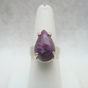 Charoite Purple Russian Pear Shape Gemstone  Sterling Silver Ring Size 7 1/2