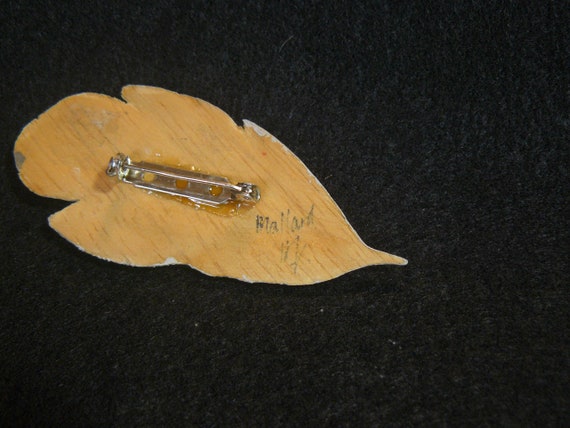 Bird Feather Mallard Duck Artisan Signed Wood Bro… - image 6