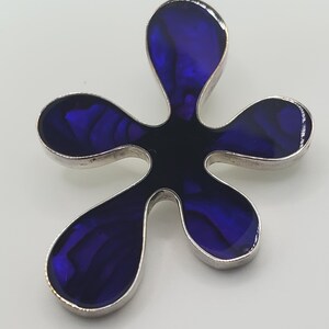 Sterling Silver Shell Abalone Freeform Deep Purple Raindrop Splotch Pendant