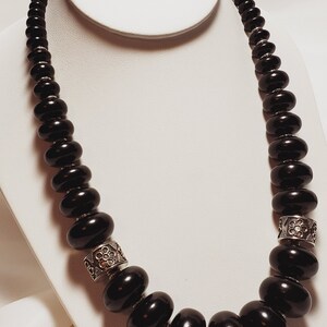 Graduated Onyx Bead Sterling Silver Necklace