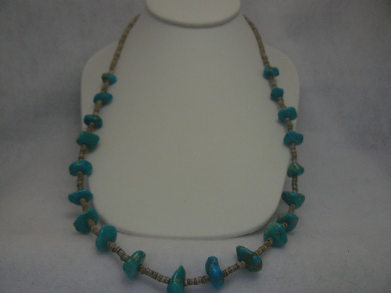 Turquoise Gemstone Heishi Bead Sterling Silver Southwestern Necklace