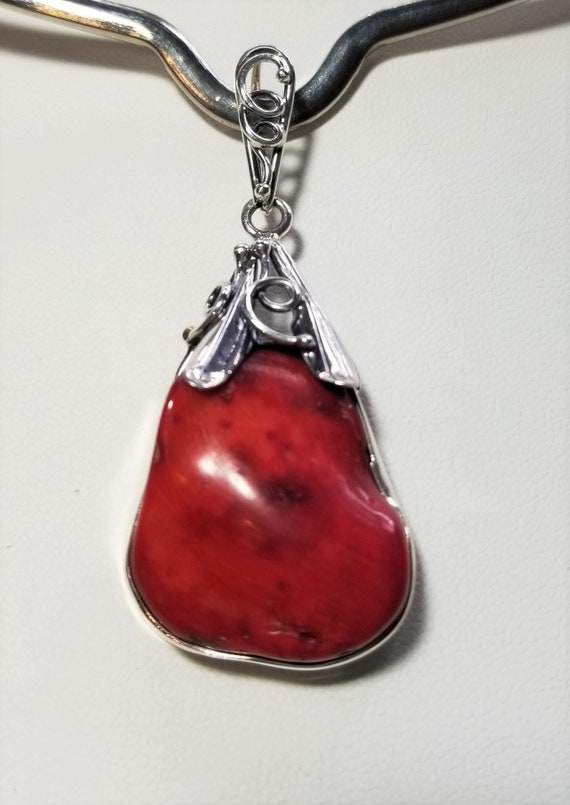 Sterling Silver Natural Red Coral Pendant