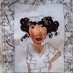 Nurse Loralie Designs &quot;Nifty Nurses&quot; Lined Pocket Baby Beach Craft Market 100% Cotton Fabric Tote
