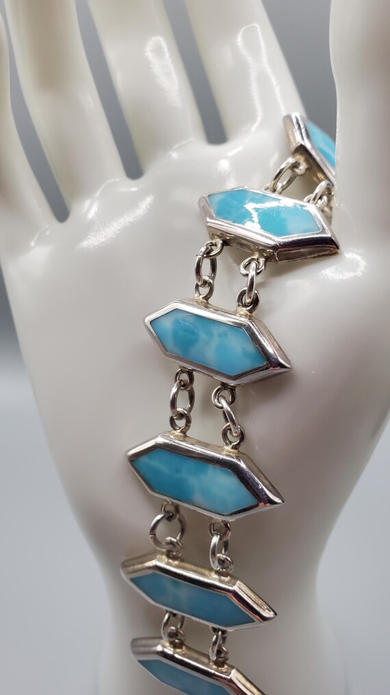 Natural Larimar Sterling Silver Toggle Bracelet - image 2