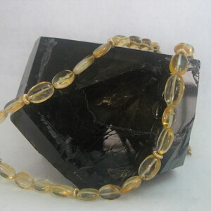 Gold Citrine Lemon Yellow Gemstone  Bead Necklace