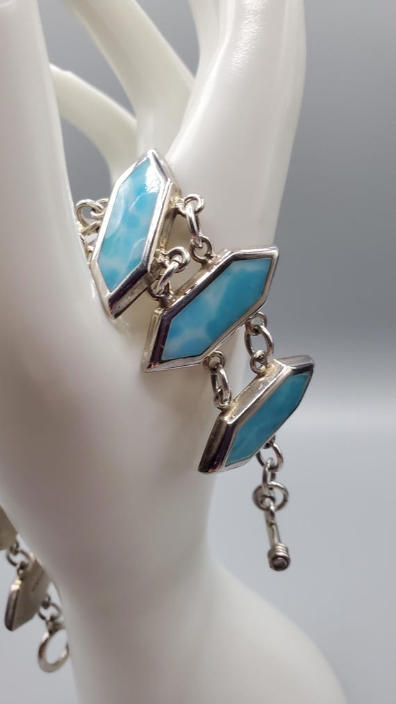 Natural Larimar Sterling Silver Toggle Bracelet - image 3