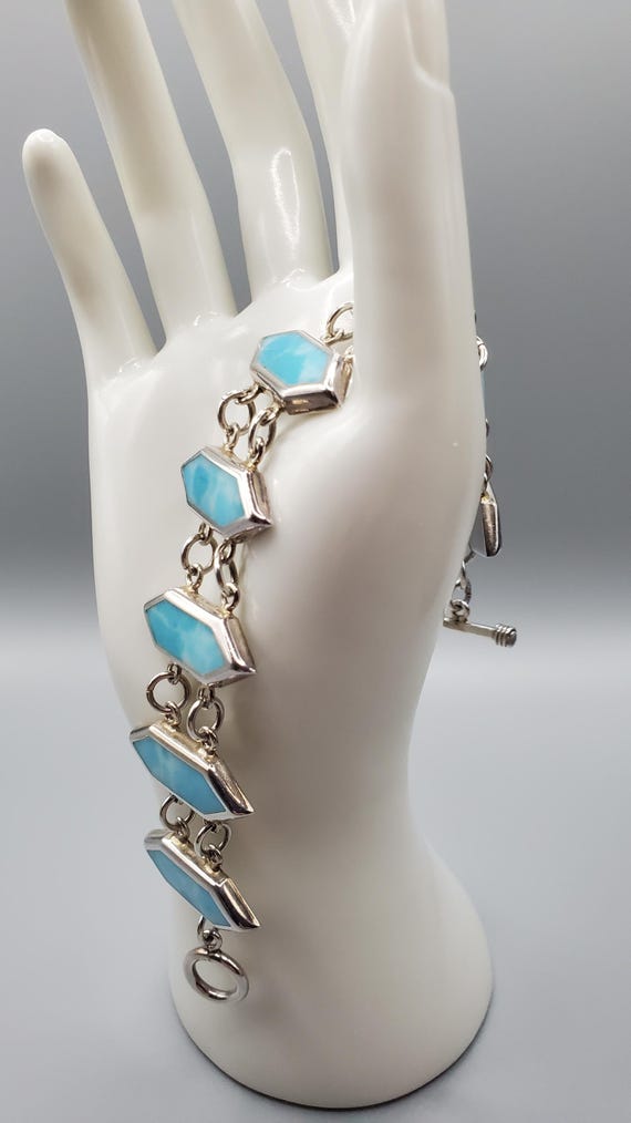 Natural Larimar Sterling Silver Toggle Bracelet - image 1