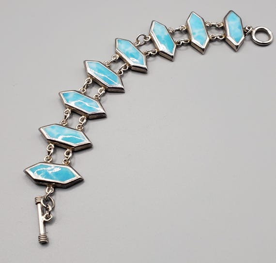 Natural Larimar Sterling Silver Toggle Bracelet - image 4