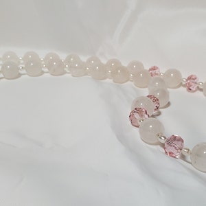Rose Quartz Pearl Pink Swarovski Crystal Sterling Silver Necklace