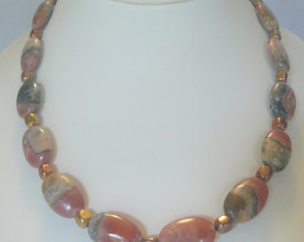 Rhodocrosite Torched Copper Bead Handmade Necklace OOAK