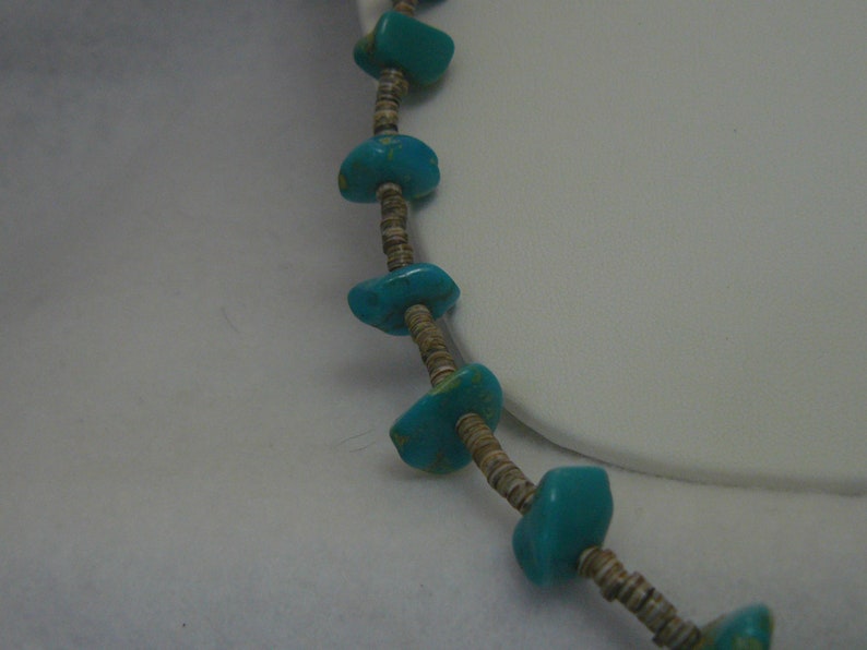 Turquoise Gemstone Heishi Bead Sterling Silver Southwestern Necklace